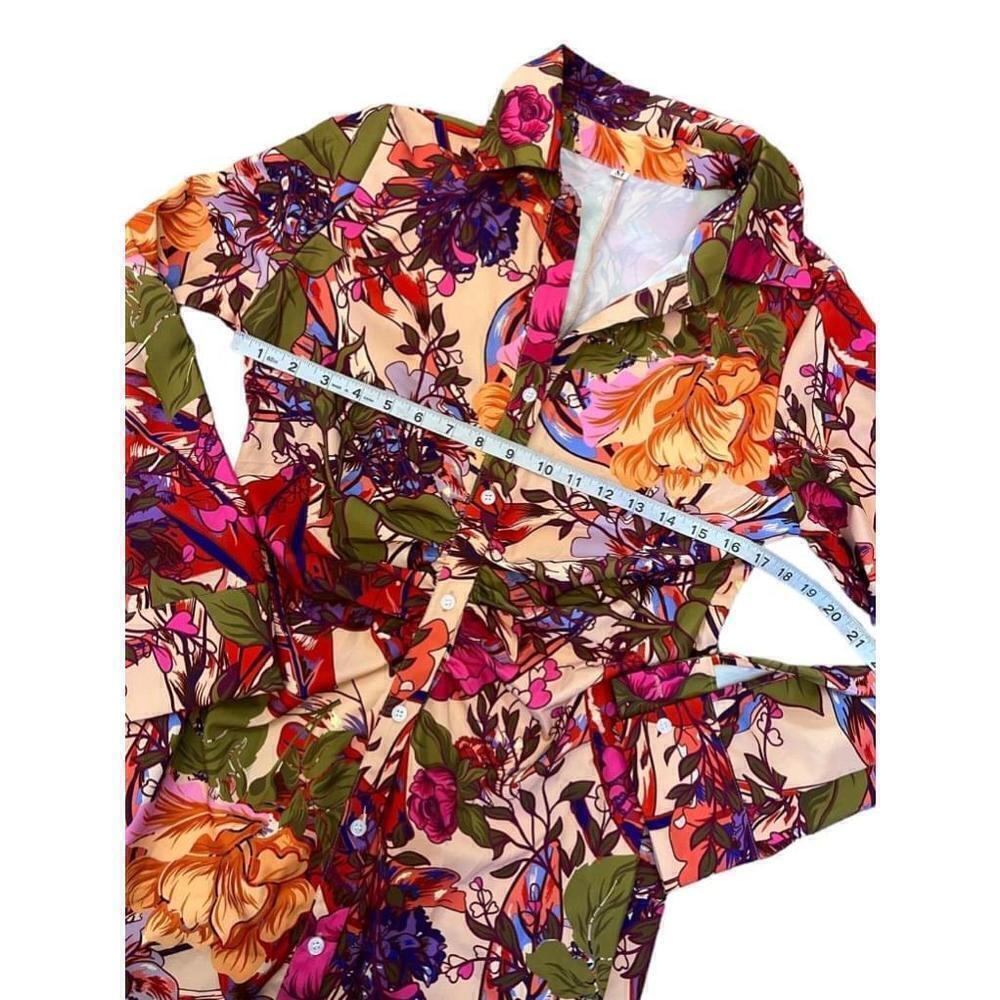 NWOT SHEIN Floral Button Up Long Midi Long Sleeve Dress M Pink/Green - Picture 8 of 12